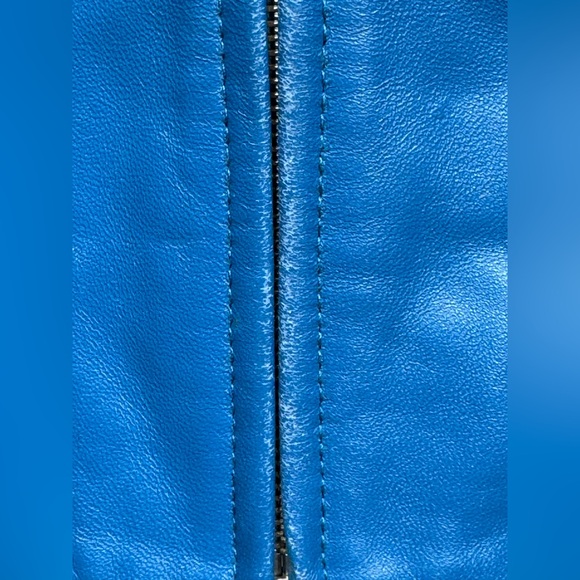 Pendleton Women's Blue Leather Jacket Moto Jacket Pockets Slim Fit Small - Picture 10 of 10